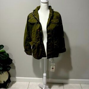 Girls Army Green Utility Jacket, Size Medium 10/12